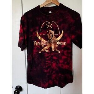 Disney Pirates of the Caribbean Red & Black Tie-Dye Graphic Tee XS EUC